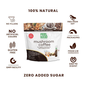 Emballage du café aux champignons FEEL GOOD avec informations nutritionnelles