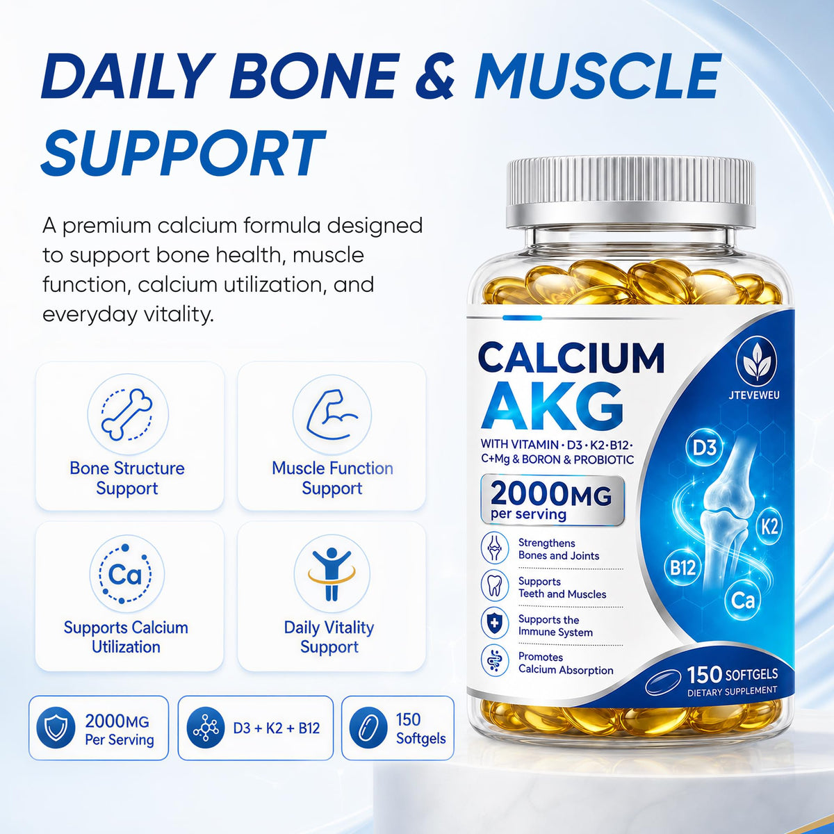 Emballage du Calcium AKG 2000mg JTEVEweu