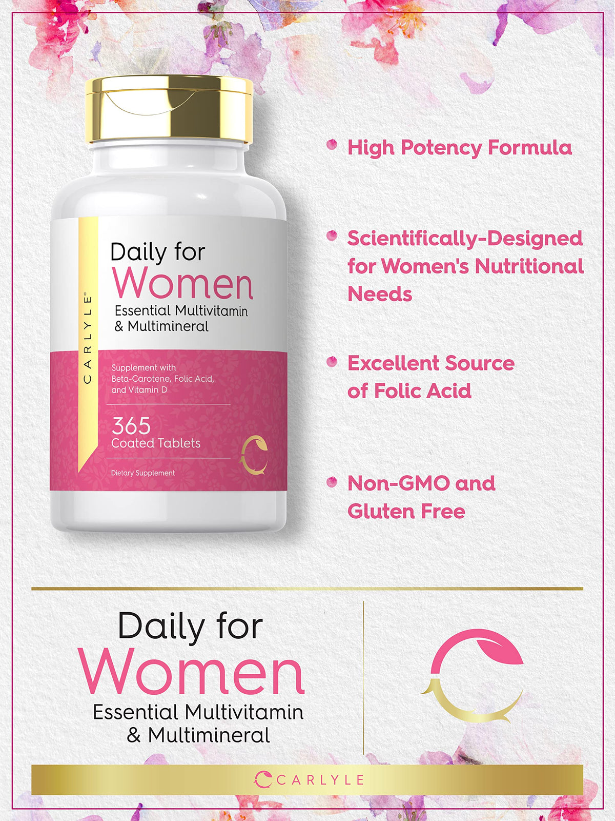 Emballage du Carlyle Multivitamines pour Femmes, présentation des comprimés
