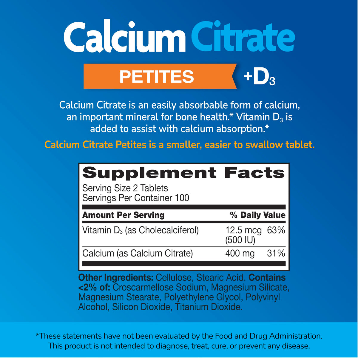 Emballage du Citrate de Calcium + D3 200 Petites, vue arrière