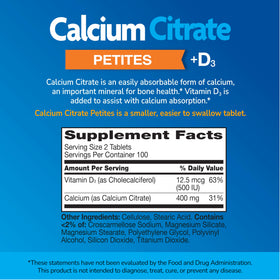 Emballage du Citrate de Calcium + D3 200 Petites, vue arrière