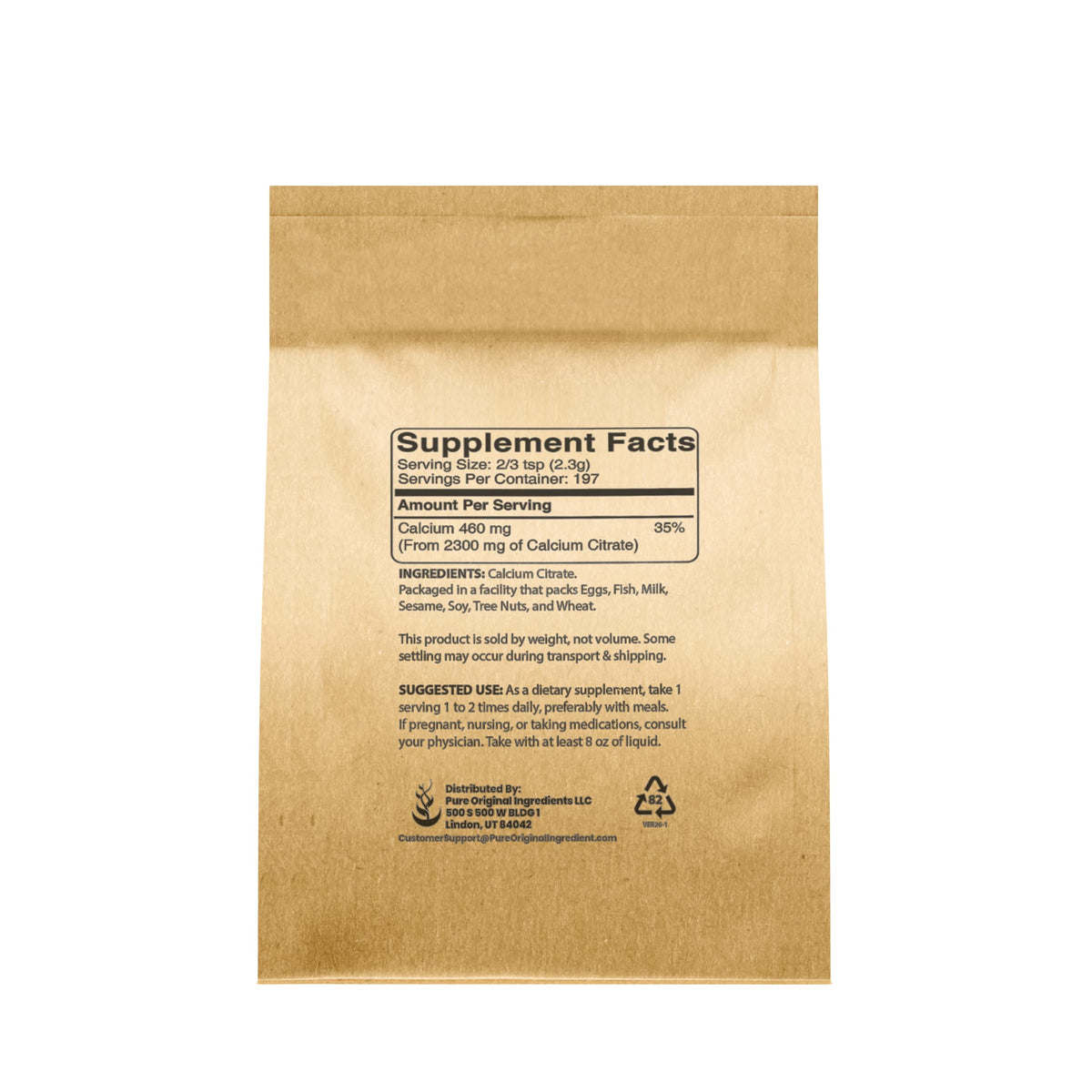 Emballage du Citrate de Calcium PURE ORIGINAL INGREDIENTS