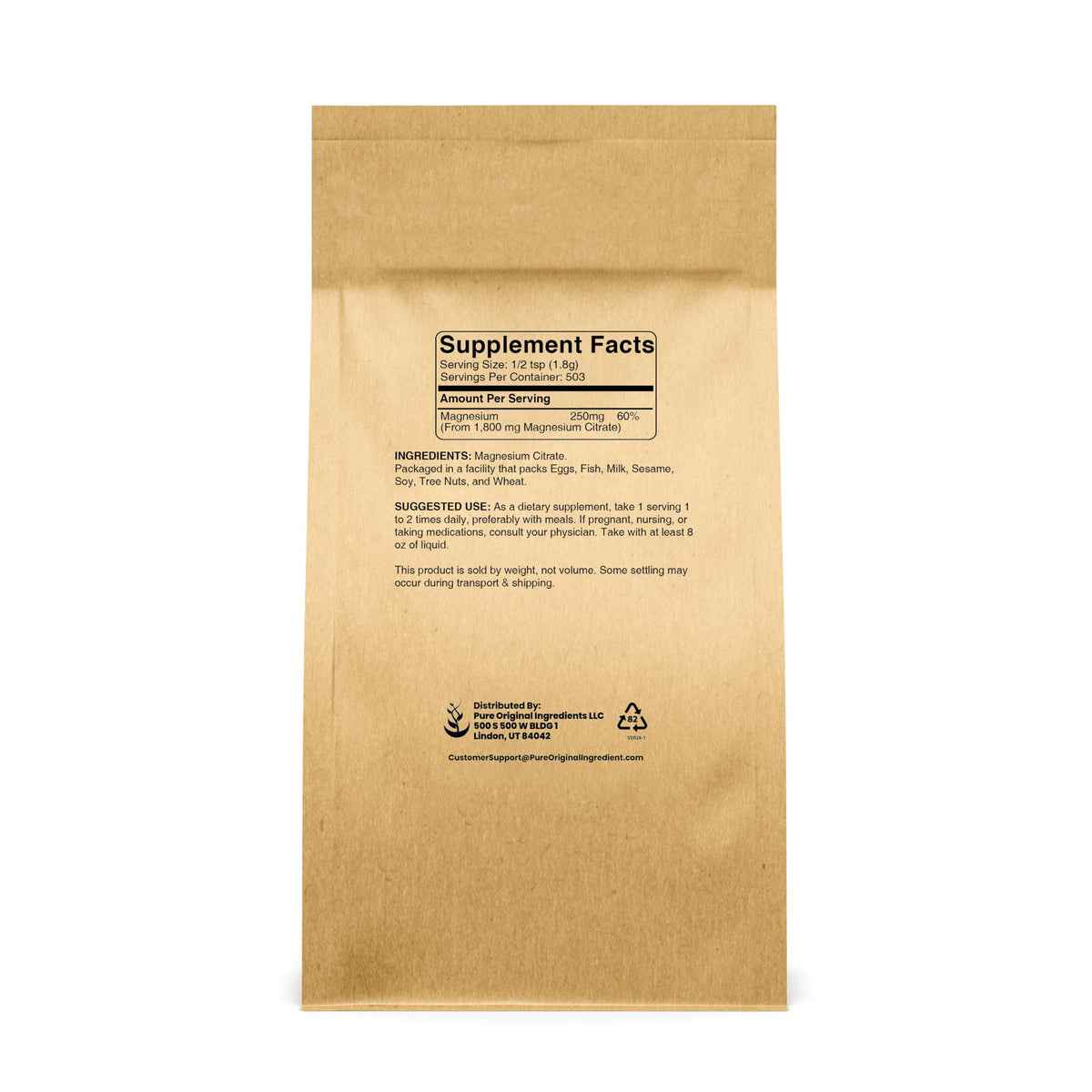 Emballage du citrate de magnésium PURE ORIGINAL INGREDIENTS 921g