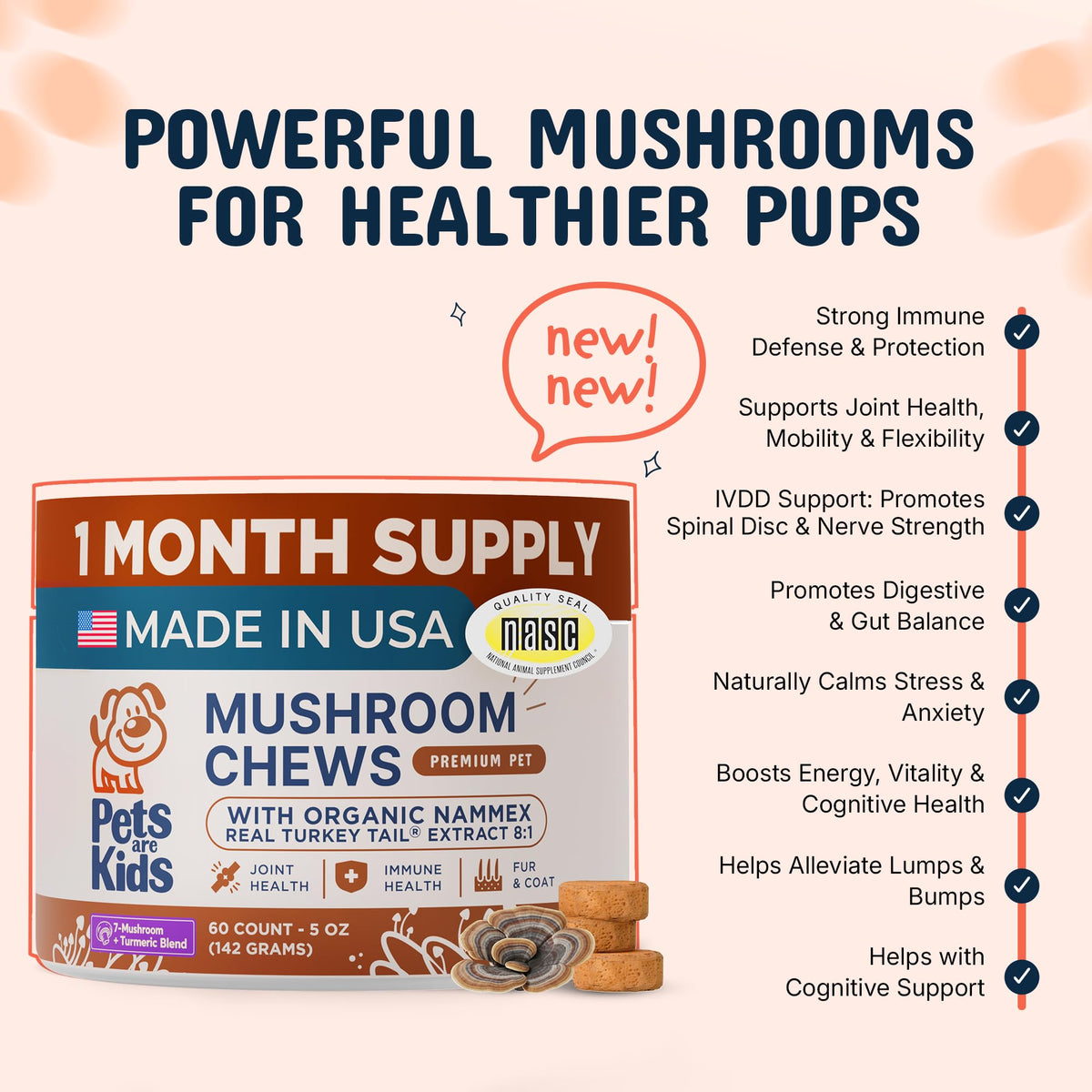 Emballage du complément alimentaire champignon pour chiens