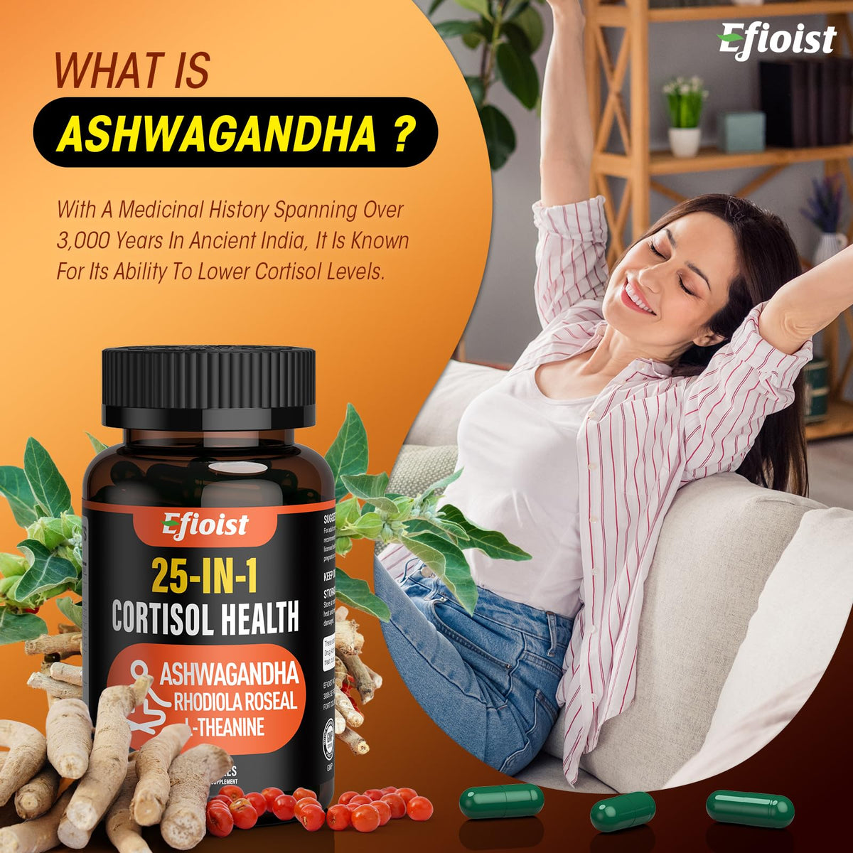 Emballage du complément alimentaire Efioist avec Ashwagandha