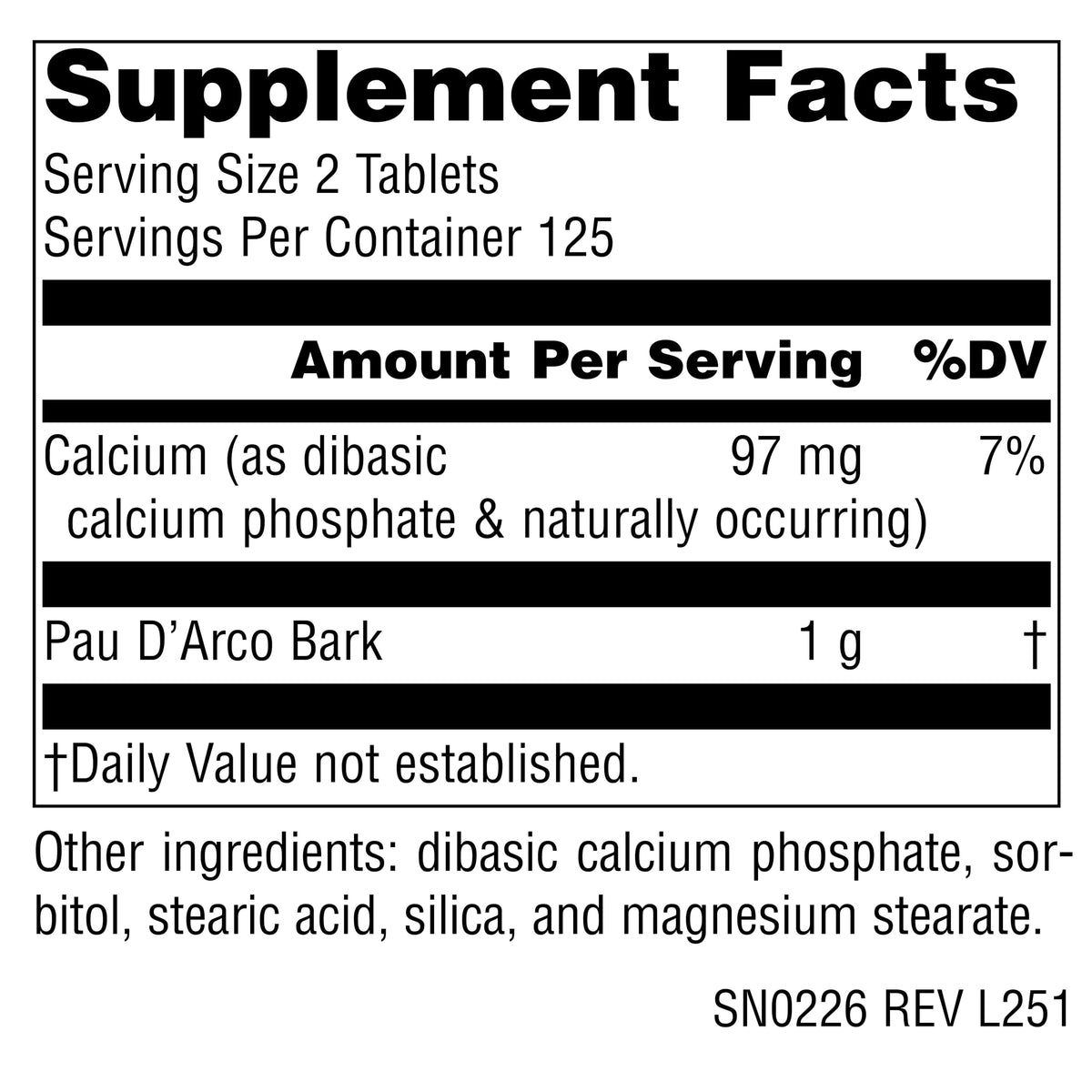 Emballage du complément alimentaire PAU D'Arco Source Naturals