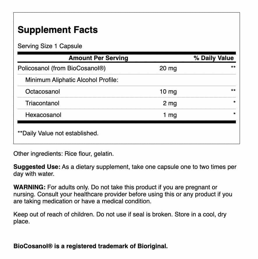 Emballage du complément alimentaire Policosanol Swanson Ultra