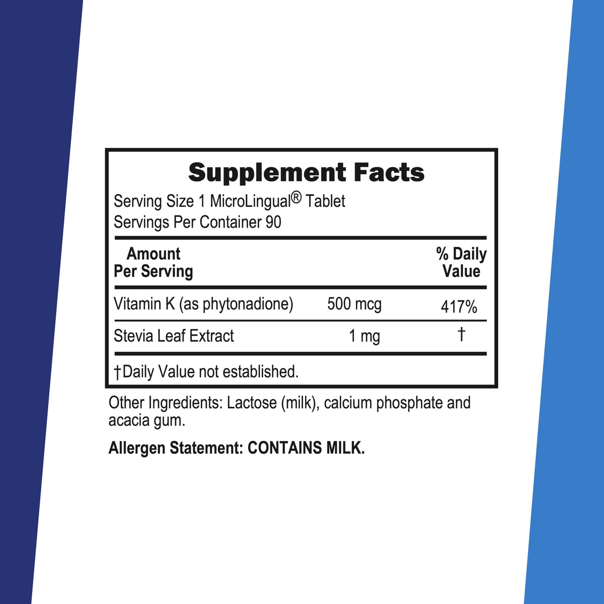 Emballage du complément alimentaire Vitamine K1 500 mcg