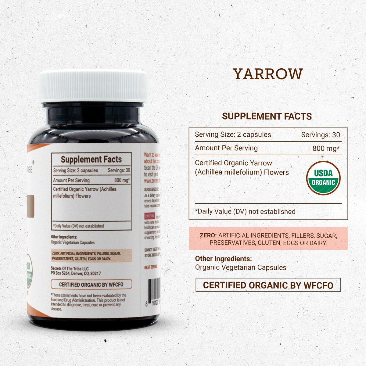 Emballage du complément alimentaire Yarrow de Secrets of the Tribe