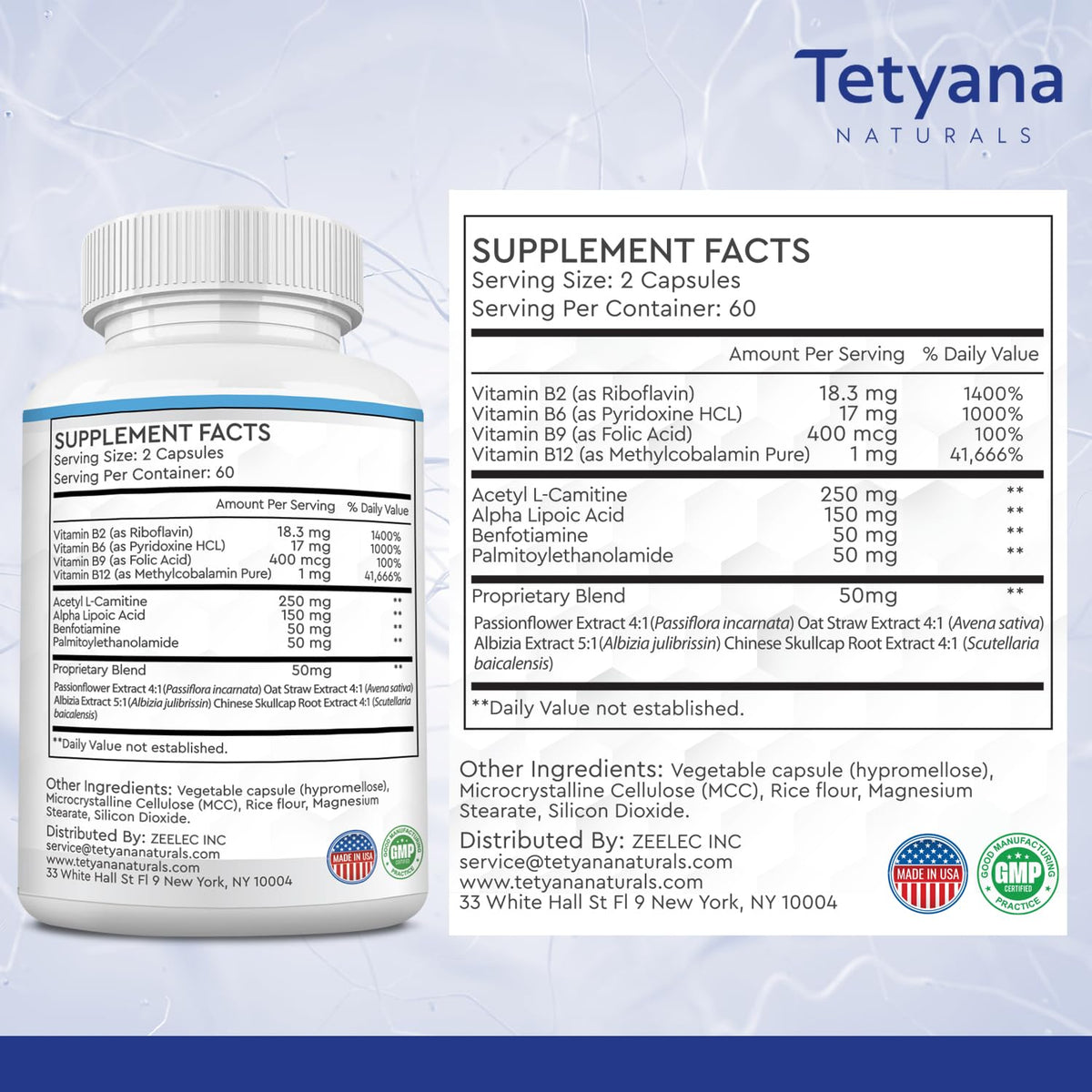 Emballage du complément Alpha Lipoïque 12 en 1 de Tetyana naturals