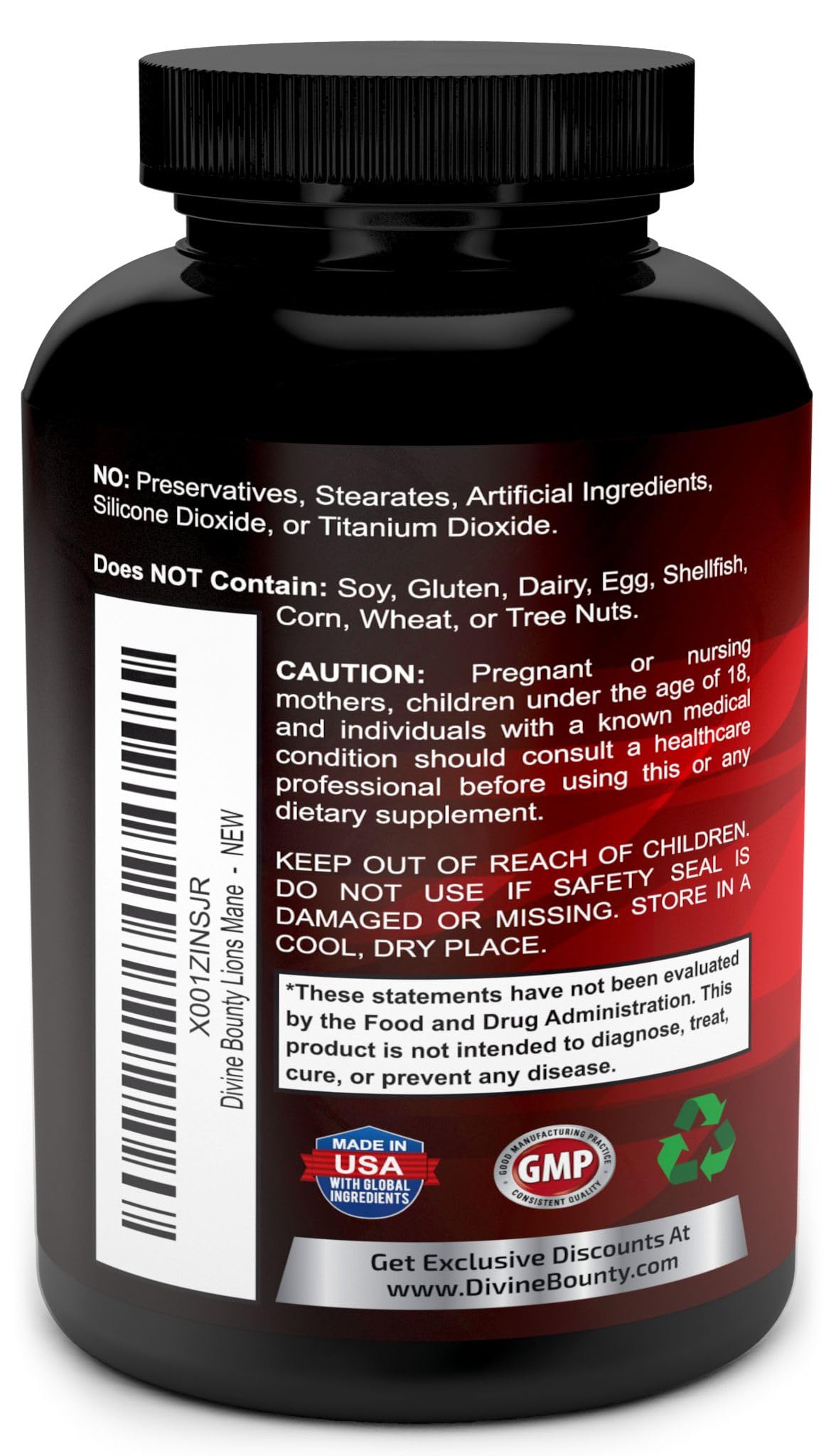 Emballage du complément Lion's Mane Divine Bounty avec informations nutritionnelles