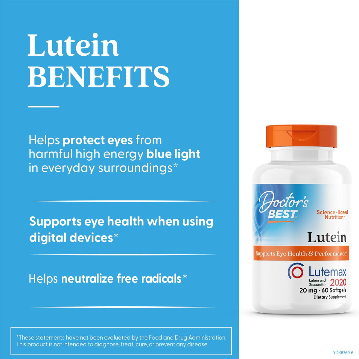 Emballage du complément Luteine 20 mg Doctor's BEST avec informations nutritionnelles