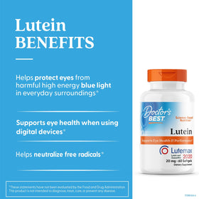 Emballage du complément Luteine 20 mg Doctor's BEST avec informations nutritionnelles