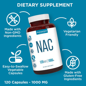 Emballage du complément NAC 1000 mg de Truevantage Nutrition