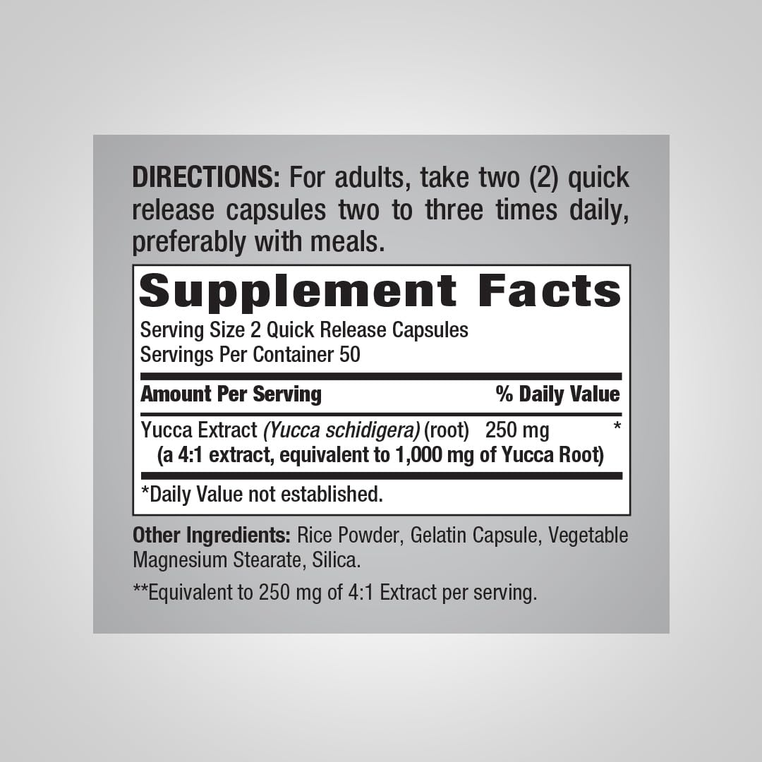 Emballage du complément Piping Rock Racine de Yucca 100 capsules