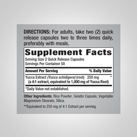 Emballage du complément Piping Rock Racine de Yucca 100 capsules