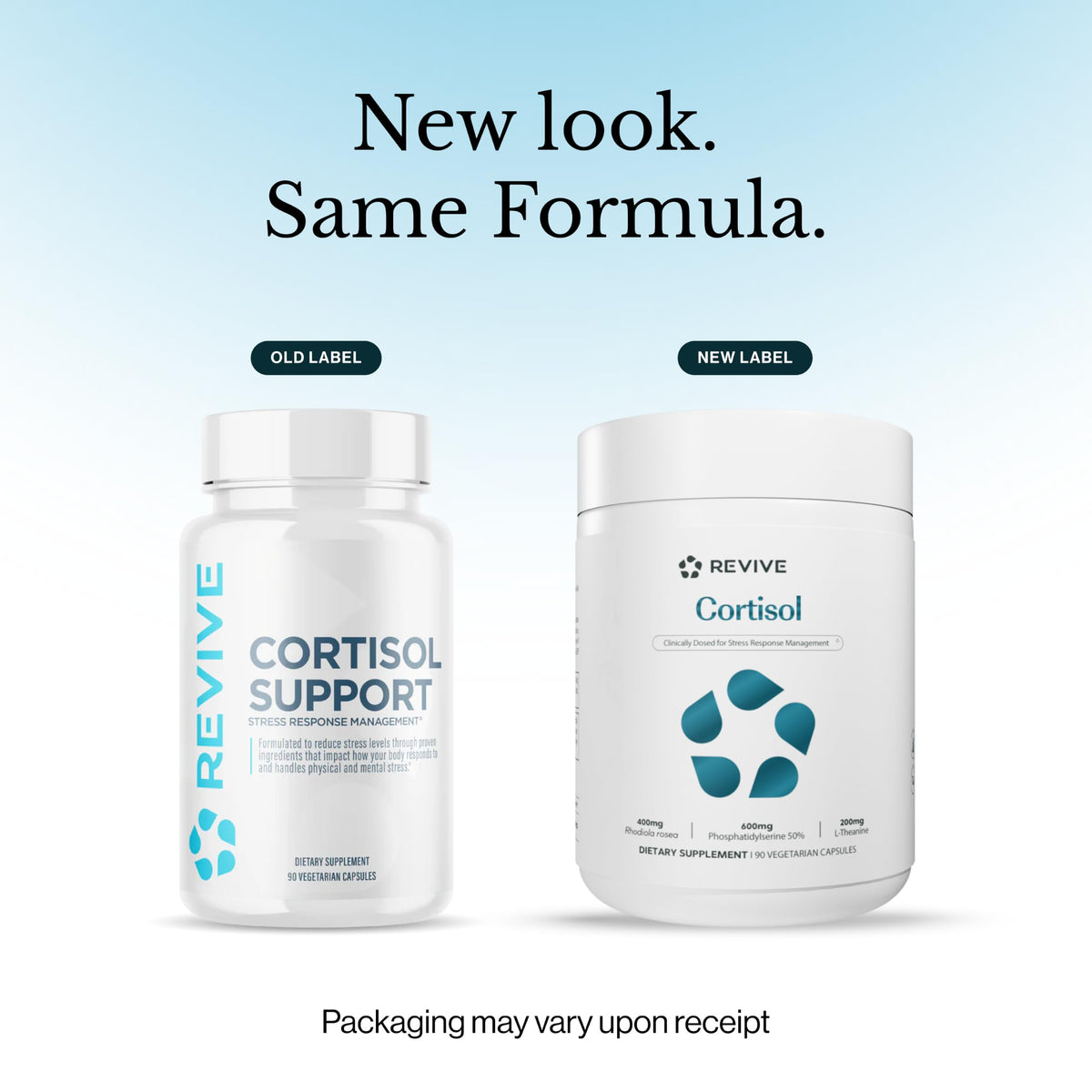Emballage du complément Revive anti-cortisol avec capsules végétales