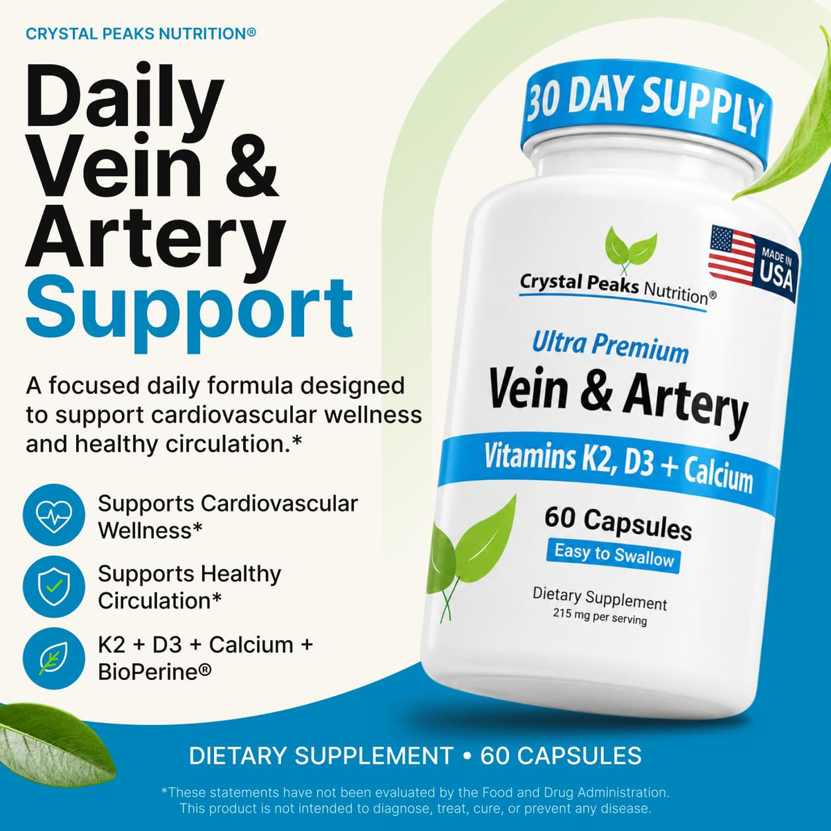 Emballage du complément veines et artères CRYSTAL PEAKS NUTRITION