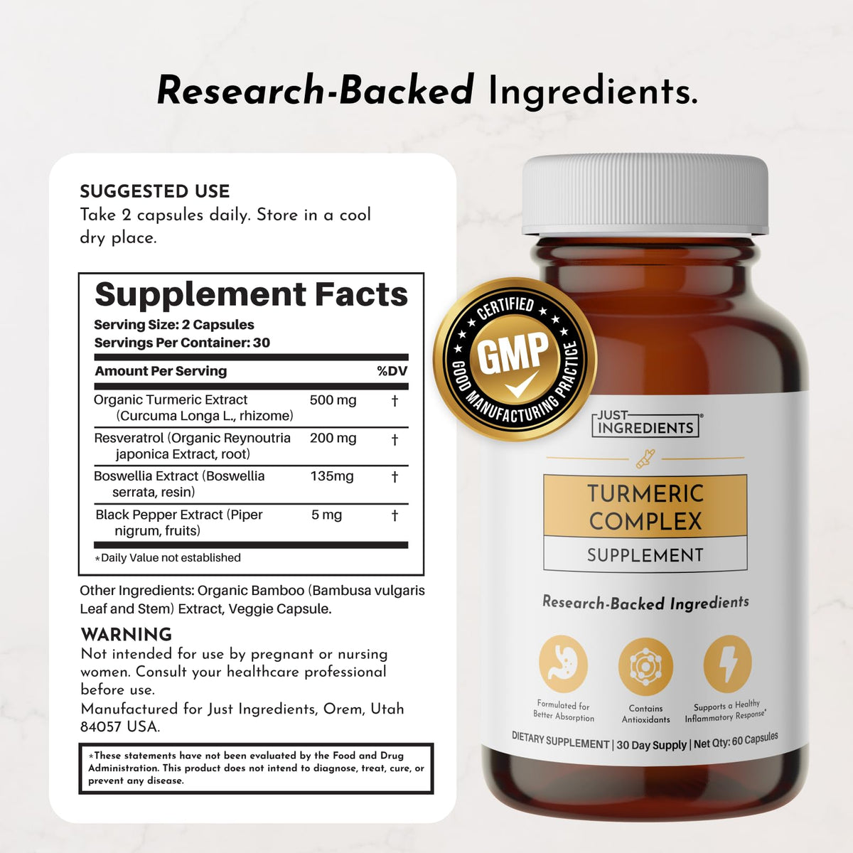 Emballage du complexe de curcuma JUST INGREDIENTS