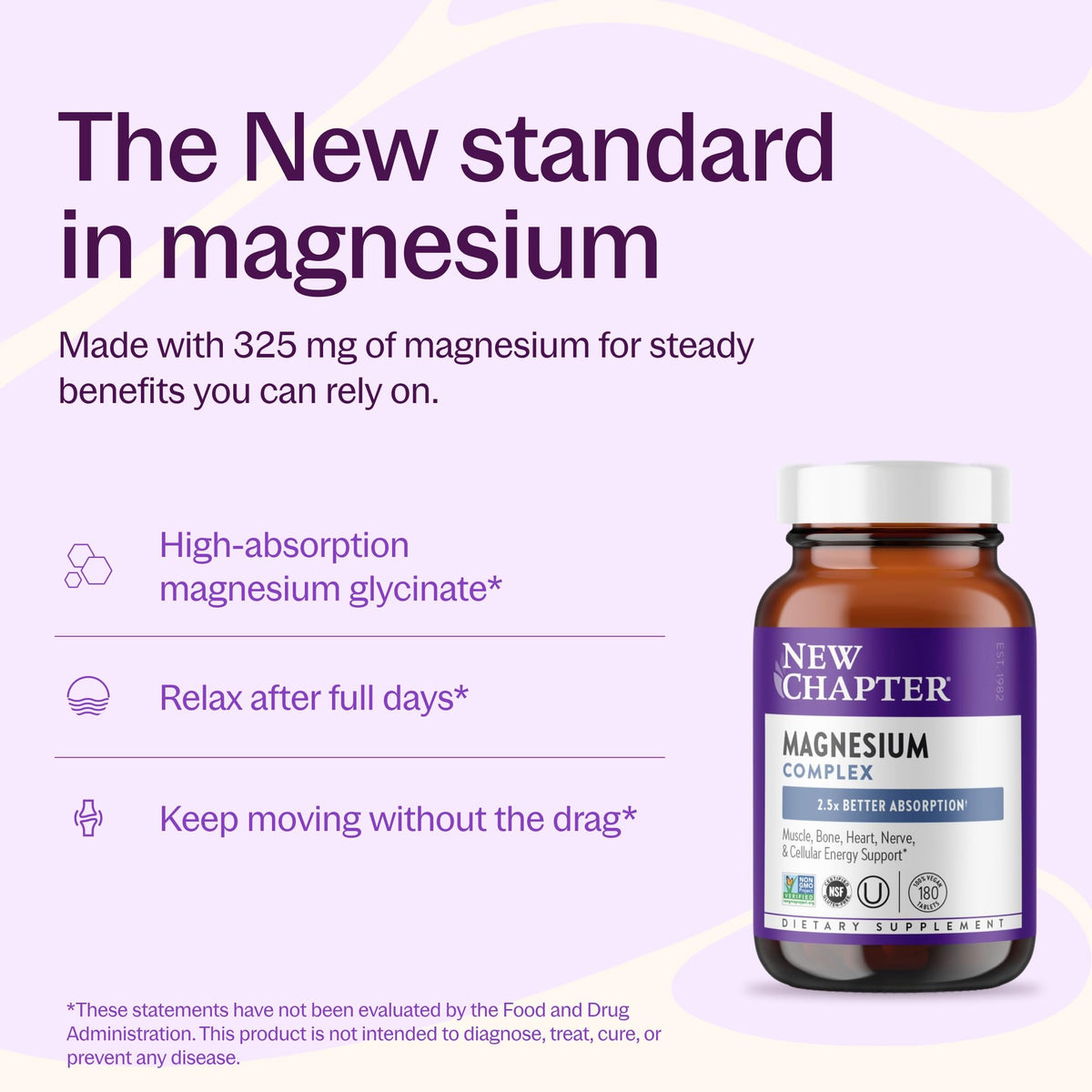 Emballage du Complexe de Magnésium Bisglycinate New Chapter, 440g
