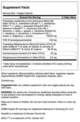 Emballage du complexe probiotique Swanson avec 60 capsules