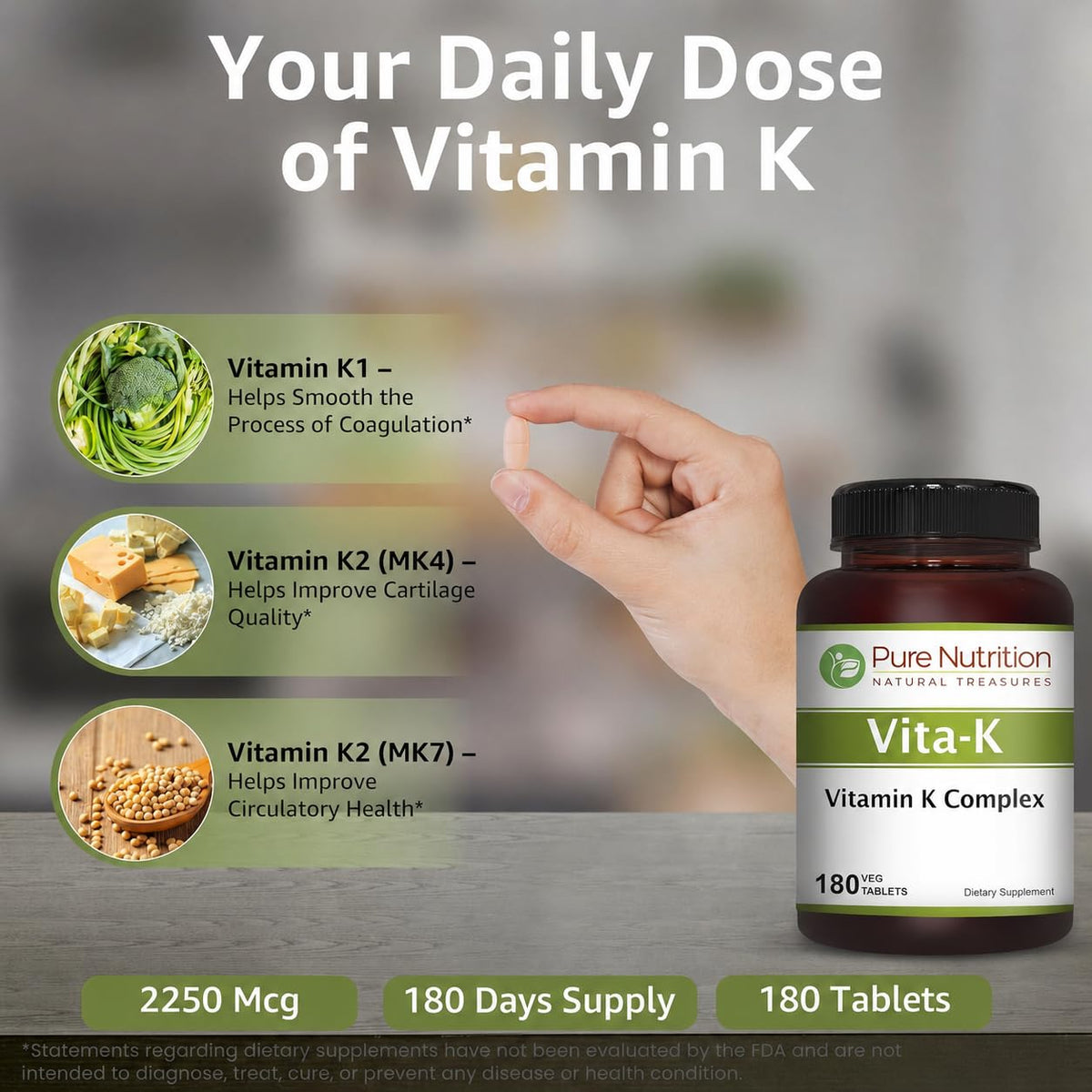 Emballage du Complexe Vitamin K K1 + K2 de PURE NUTRITION
