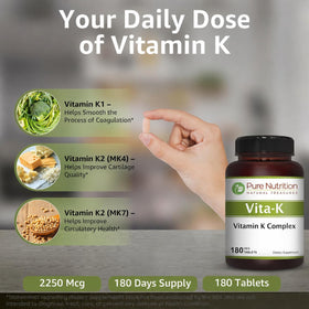Emballage du Complexe Vitamin K K1 + K2 de PURE NUTRITION