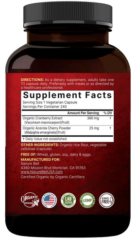 Emballage du concentré de canneberge NatureBell avec acerola