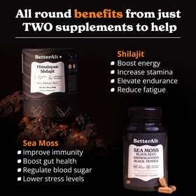 Emballage du duo de résine Shilajit et capsules de mousse de mer