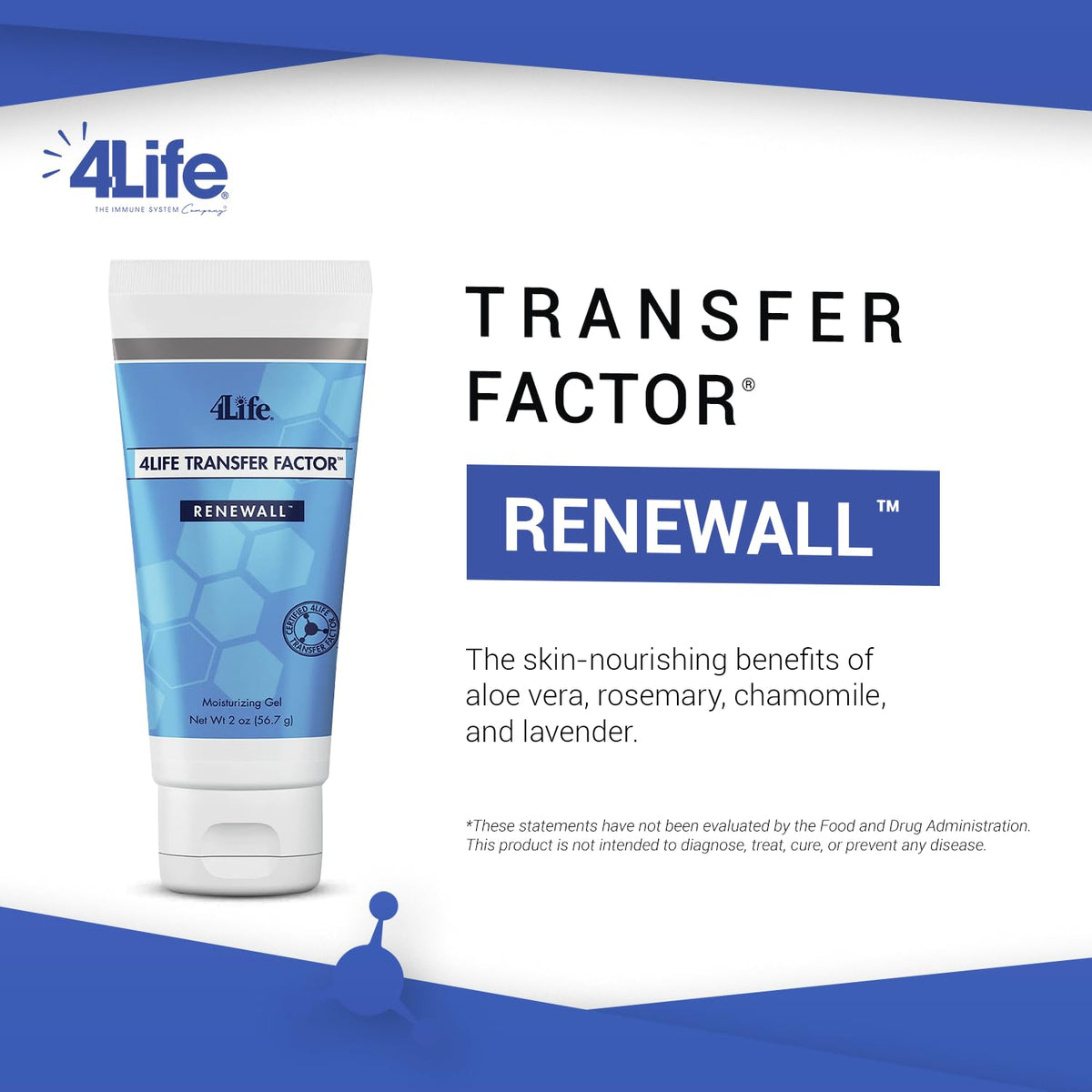 Emballage du gel hydratant 4Life, 68g, avec ingrédients en arrière-plan