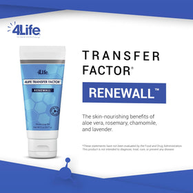 Emballage du gel hydratant 4Life, 68g, avec ingrédients en arrière-plan
