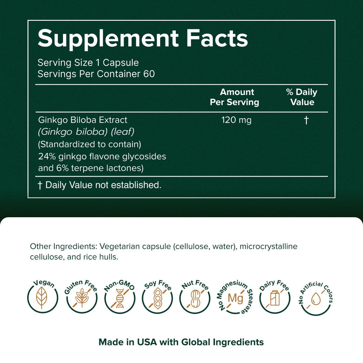 Emballage du Ginkgo Biloba Prominent Nutrition avec étiquettes