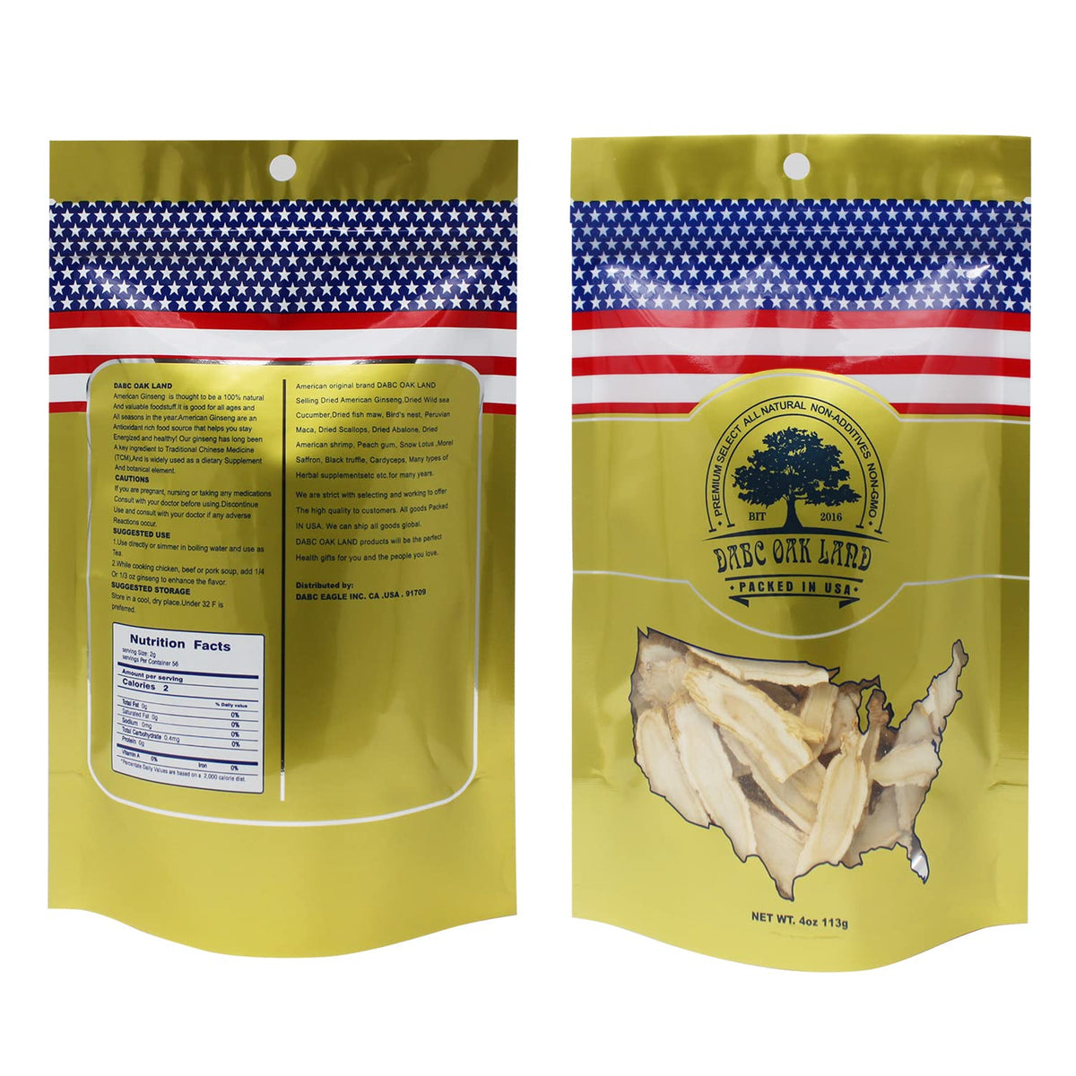 Emballage du ginseng américain DABC OAK LAND vu de face