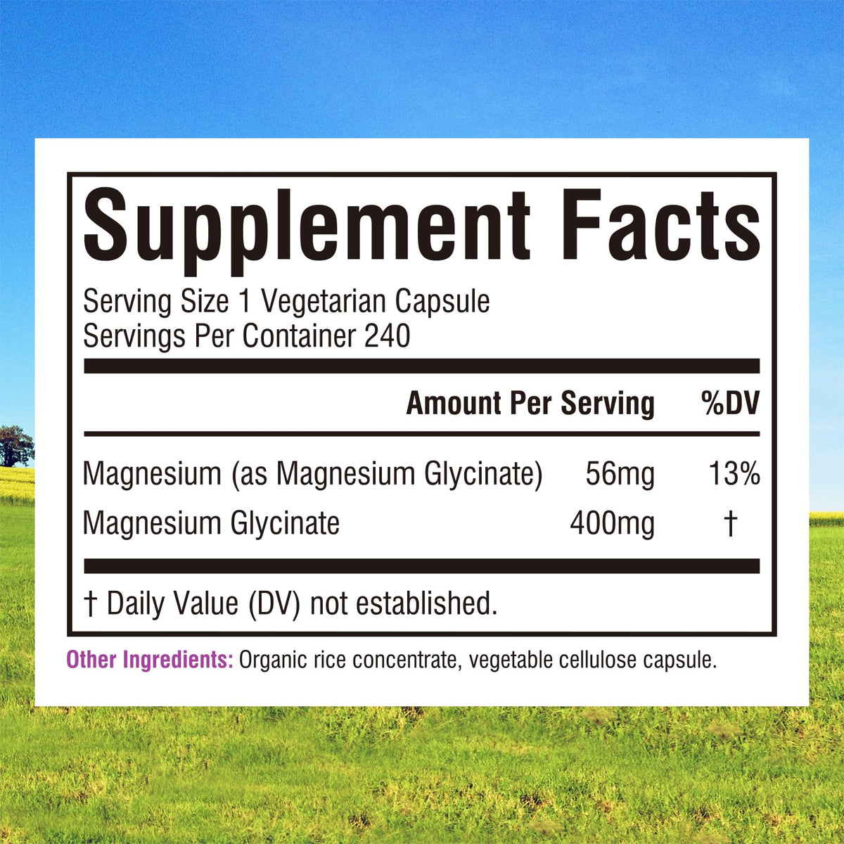 Emballage du Glycinate de Magnésium 400mg Innate Vitality, dimensions 13,1 × 6,8 × 6,7 cm