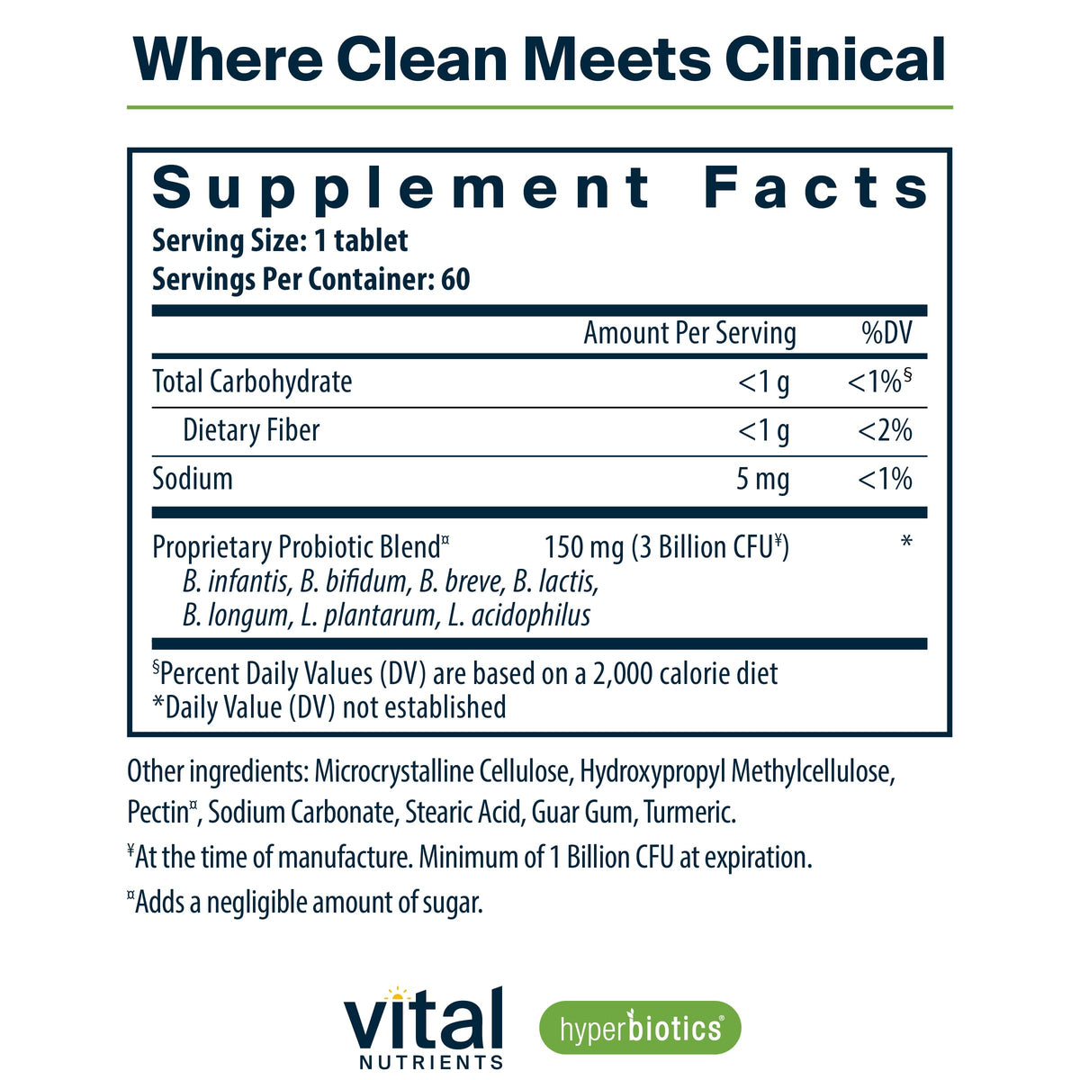 Emballage du Hyperbiotics Probiotique Bifidobacterium avec informations sur les souches