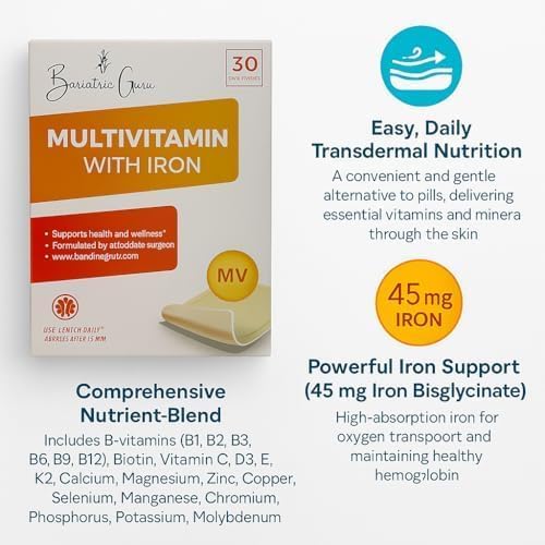 Emballage du patch multivitaminé Bariatric Guru avec informations nutritionnelles