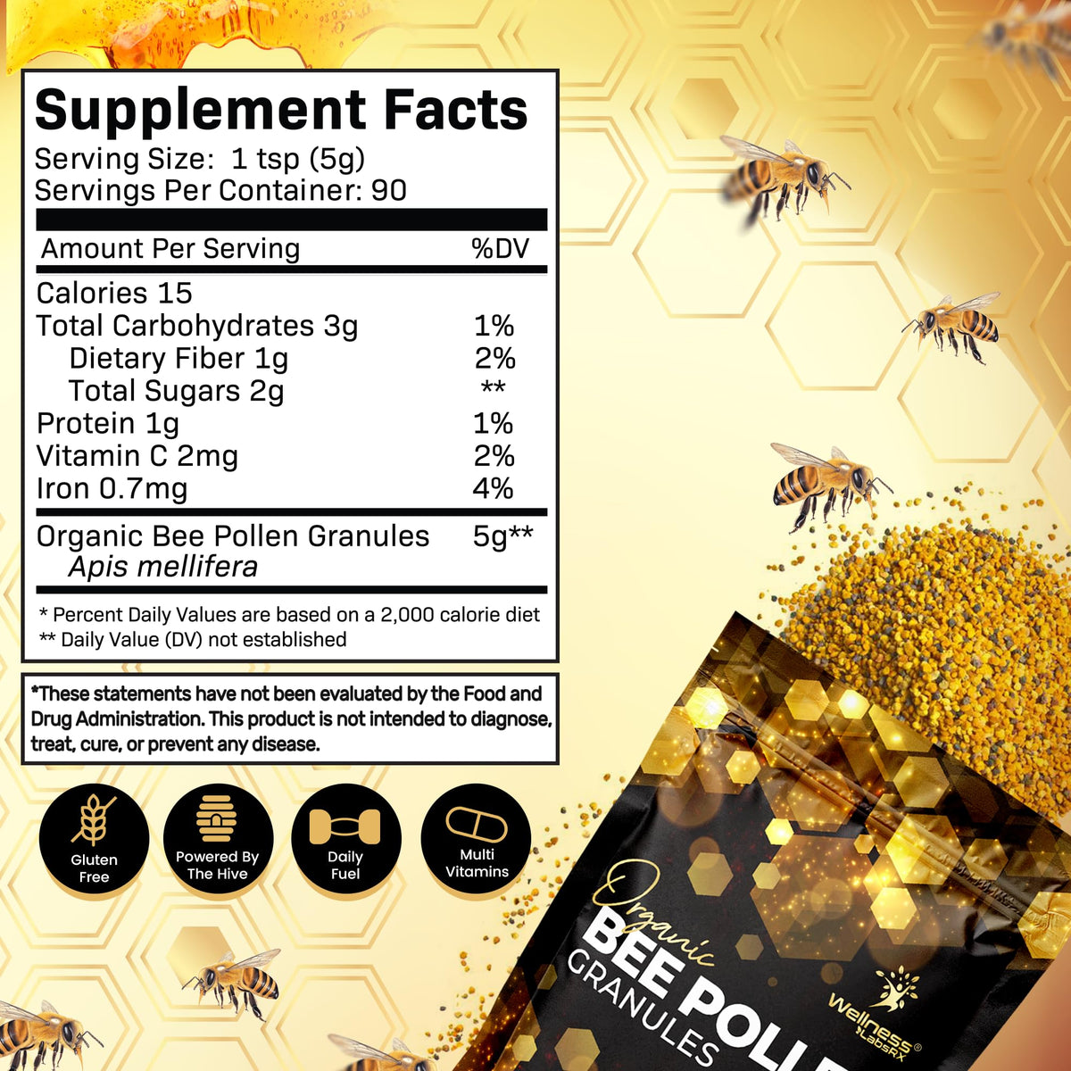 Emballage du pollen d'abeille bio WELLNESS LABSRX