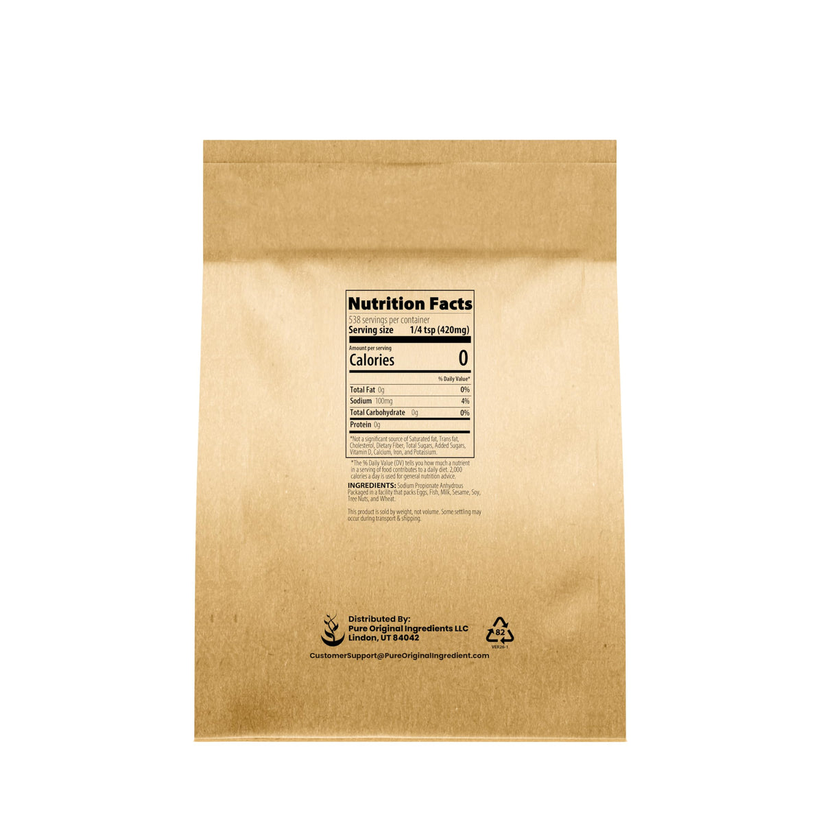 Emballage du Propionate de Sodium PURE ORIGINAL INGREDIENTS
