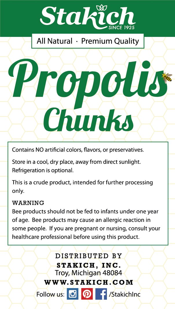 Emballage du propolis brut Stakich avec informations nutritionnelles