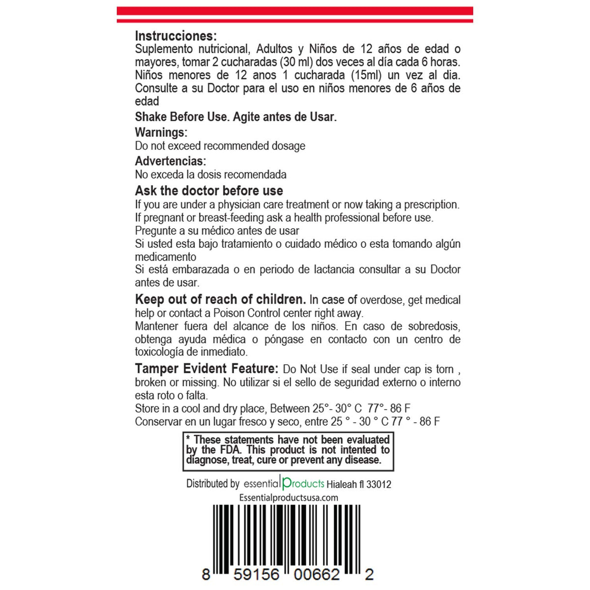 Emballage du Sirop de Berro et Cebolla Rabano ELP ESSENTIAL