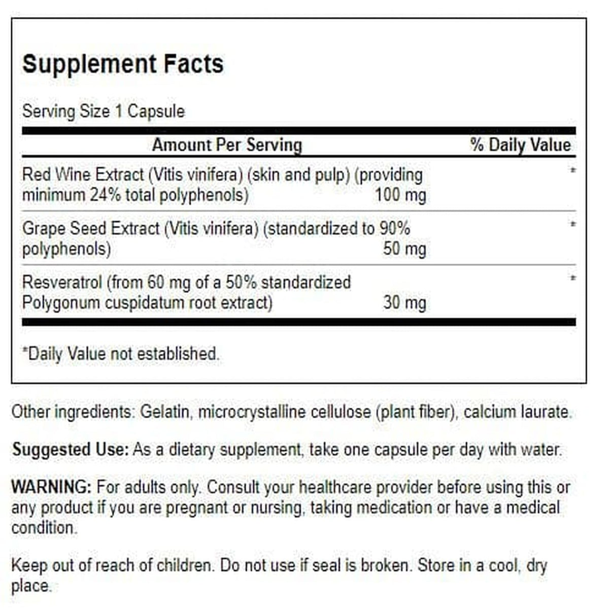 Emballage du Swanson Complexe de Resvératrol 60 capsules