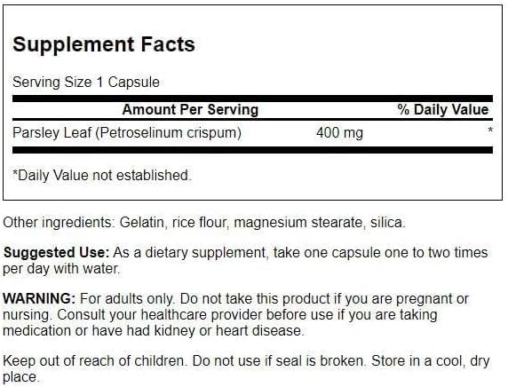 Emballage du Swanson Extrait de Feuille de Persil 60 Capsules