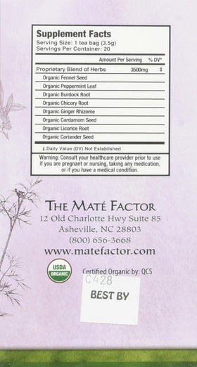 Emballage du thé prébiotique Maté Factor avec sachets