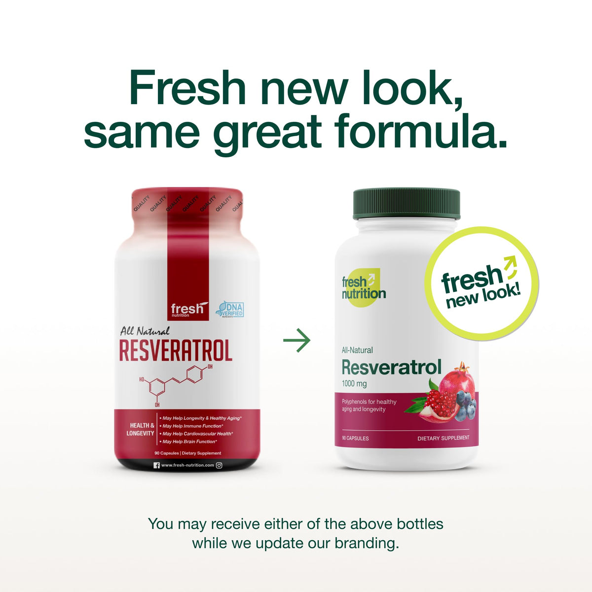 Emballage Fresh Nutrition Resvératrol 750mg avec capsules végétariennes