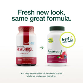 Emballage Fresh Nutrition Resvératrol 750mg avec capsules végétariennes