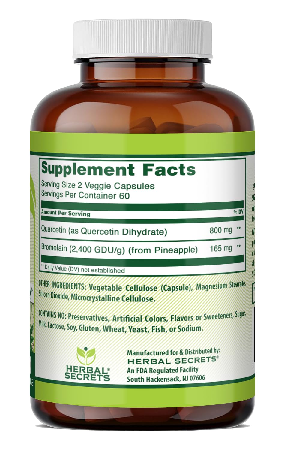 Emballage Herbal Secrets Quercétine 800mg avec Bromélaïne 165mg