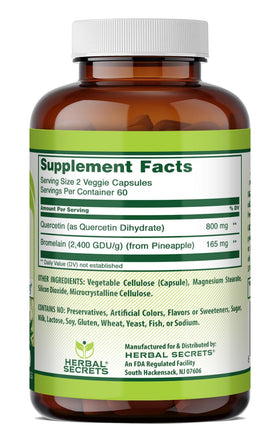 Emballage Herbal Secrets Quercétine 800mg avec Bromélaïne 165mg