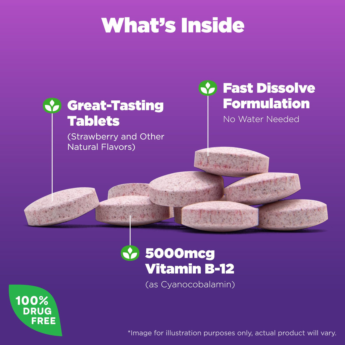 Emballage Natrol Vitamine B12 5000 mcg avec dosage de 200 comprimés