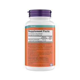 Emballage NOW Foods Citrate de Magnésium avec informations nutritionnelles