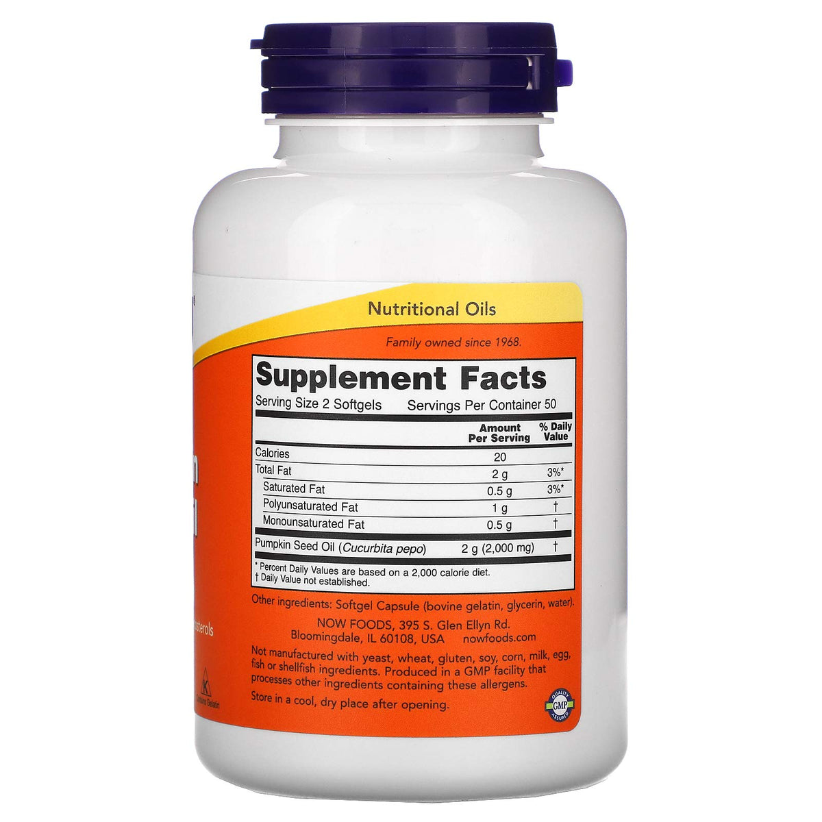 Emballage NOW Foods Huile de Graines de Citrouille 1000mg gélules